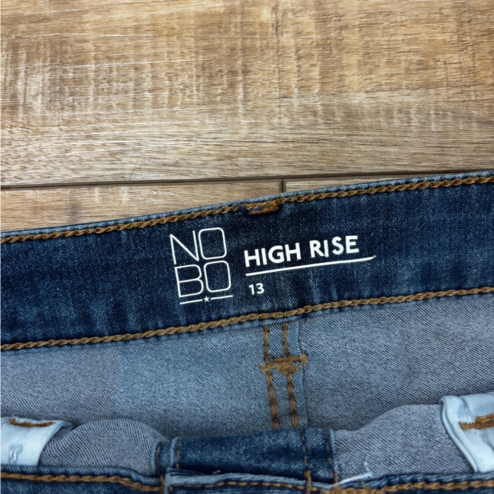 High Rise Button Front Denim Mini Skirt Women’s Size 13 Blue Jean Skirt - Picture 3 of 4
